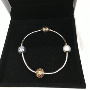 Pandora ESSENCE COLLECTION Bracelet with Real Gold & Sterling Silver Charms